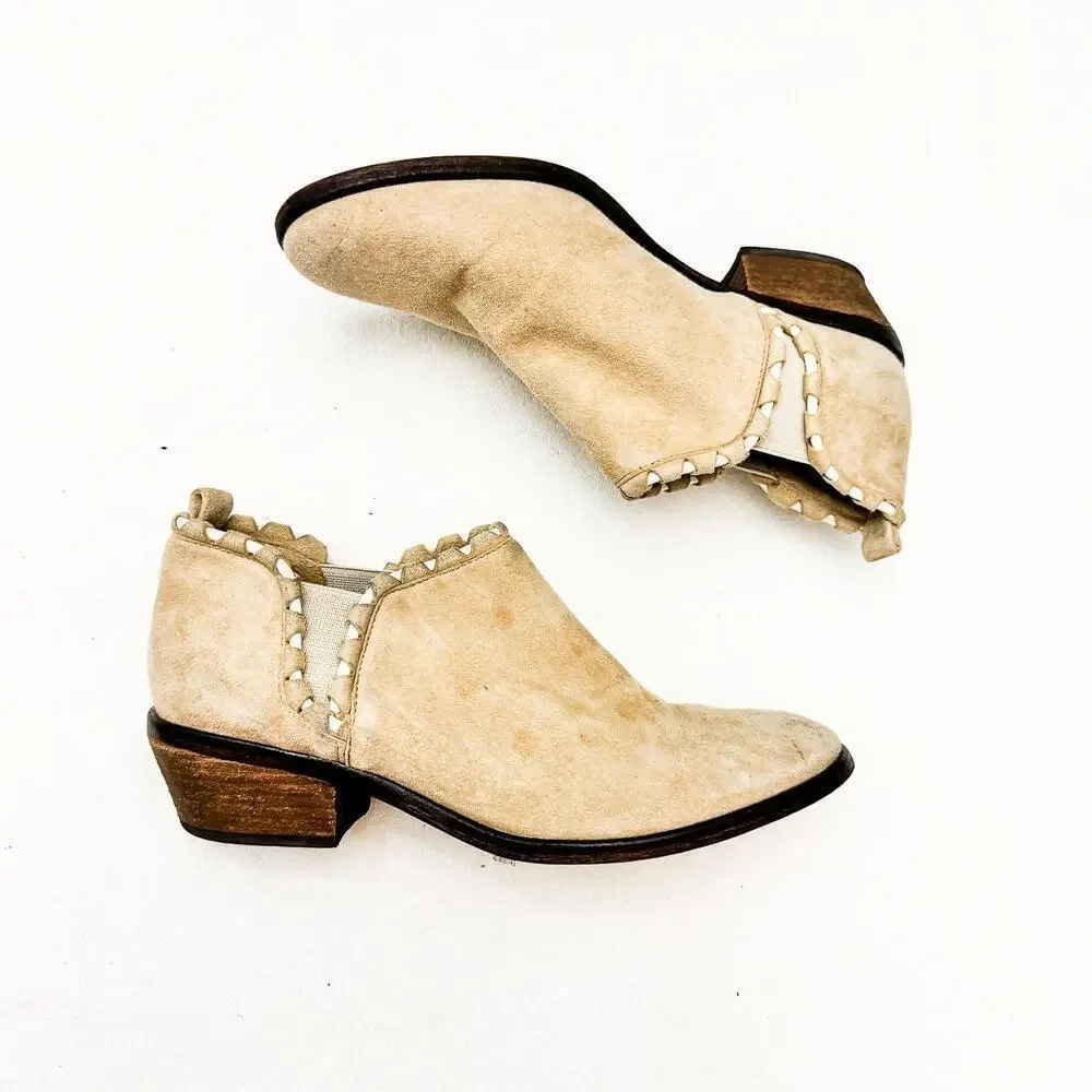 Schutz Cream Suede Cutout Boots Slip On Almond Toe Size 6.5
